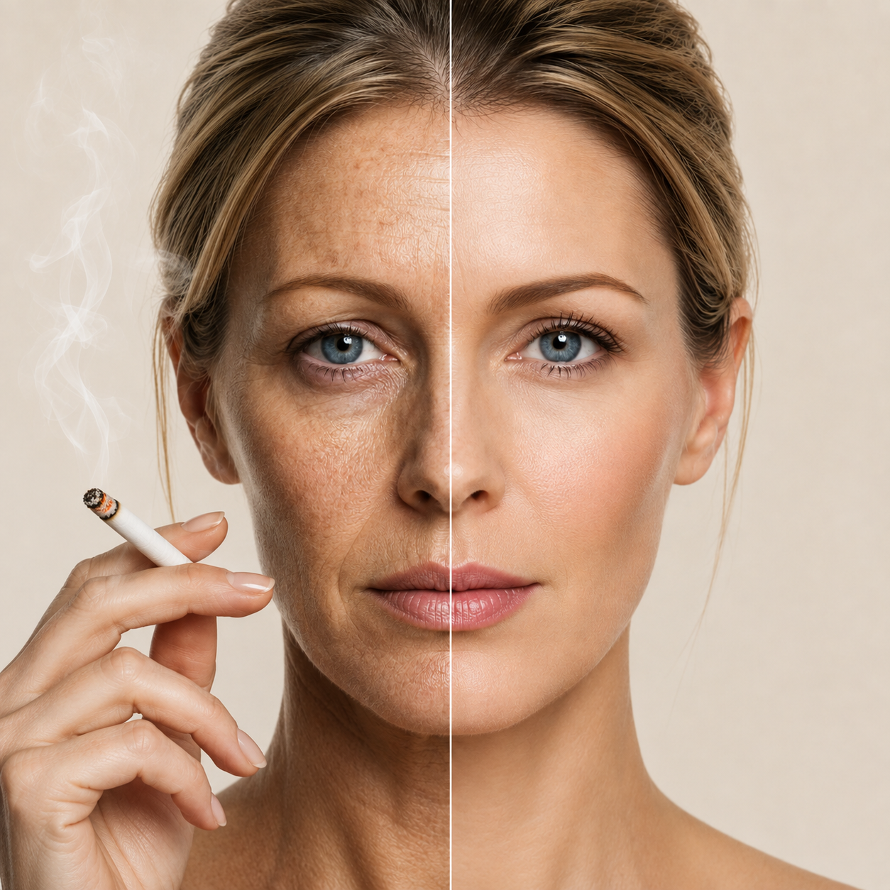 Illustratie over huidveroudering bij een rokende en een niet-rokende vrouw - stopcigarros.com Dr. Humberto Pallares